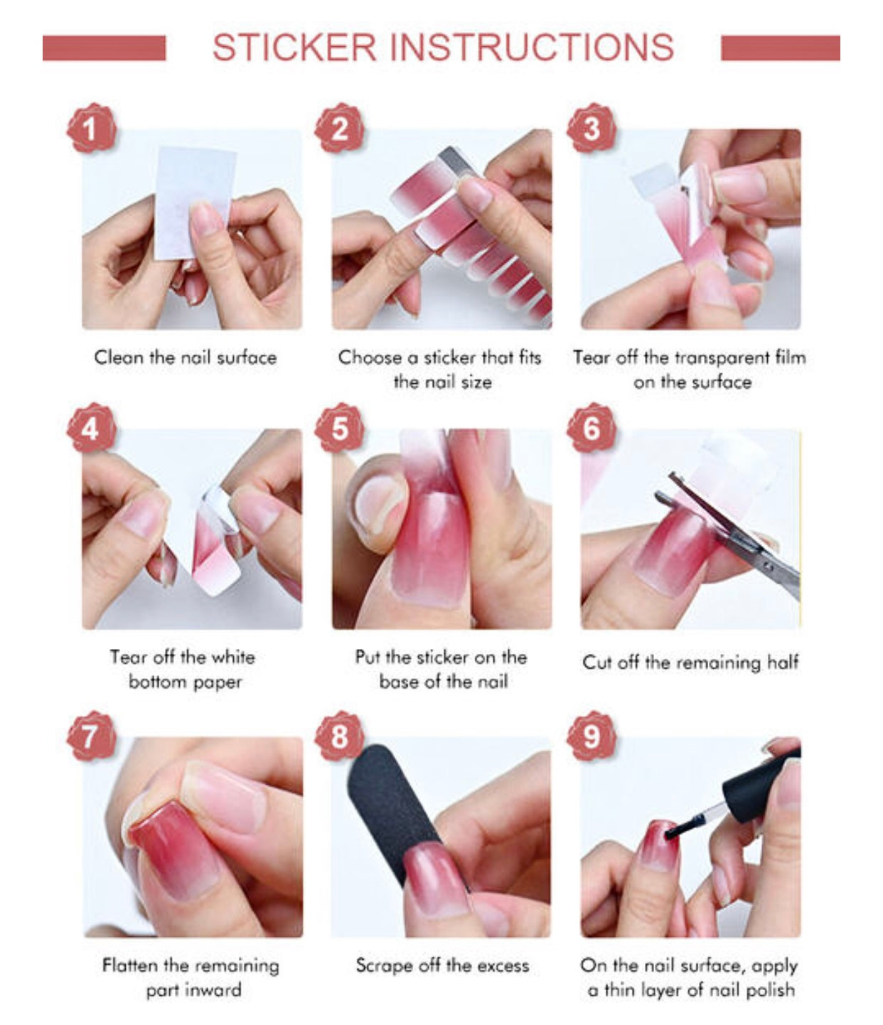 Pink & White Full Cover Nail Stickers Various Shades (2 wks SHIP).