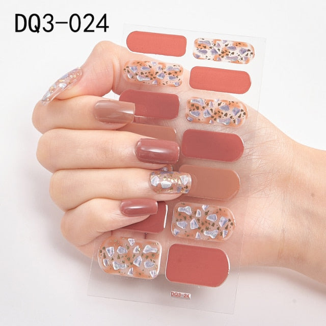  14 Tips Glittering Gel Nail Color Nail Wraps Nail Stickers Nail Art Nail Decor DQ3 series.