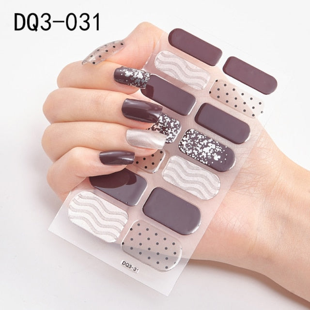  14 Tips Glittering Gel Nail Color Nail Wraps Nail Stickers Nail Art Nail Decor DQ3 series.