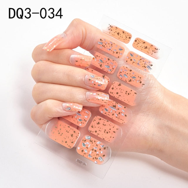  14 Tips Glittering Gel Nail Color Nail Wraps Nail Stickers Nail Art Nail Decor DQ3 series.