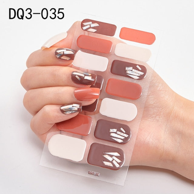  14 Tips Glittering Gel Nail Color Nail Wraps Nail Stickers Nail Art Nail Decor DQ3 series.