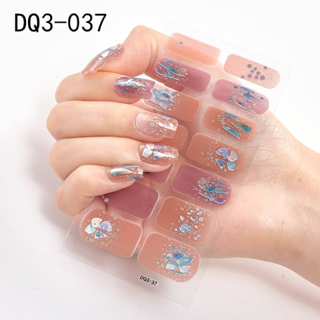  14 Tips Glittering Gel Nail Color Nail Wraps Nail Stickers Nail Art Nail Decor DQ3 series.