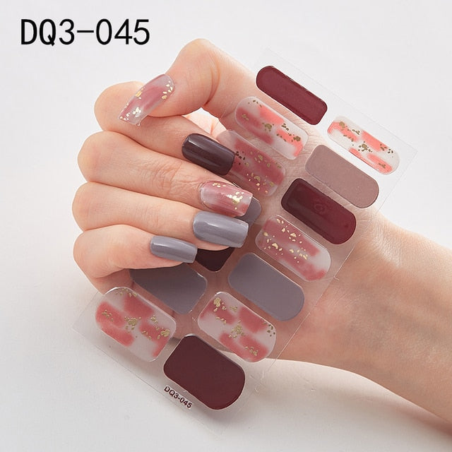  14 Tips Glittering Gel Nail Color Nail Wraps Nail Stickers Nail Art Nail Decor DQ series.