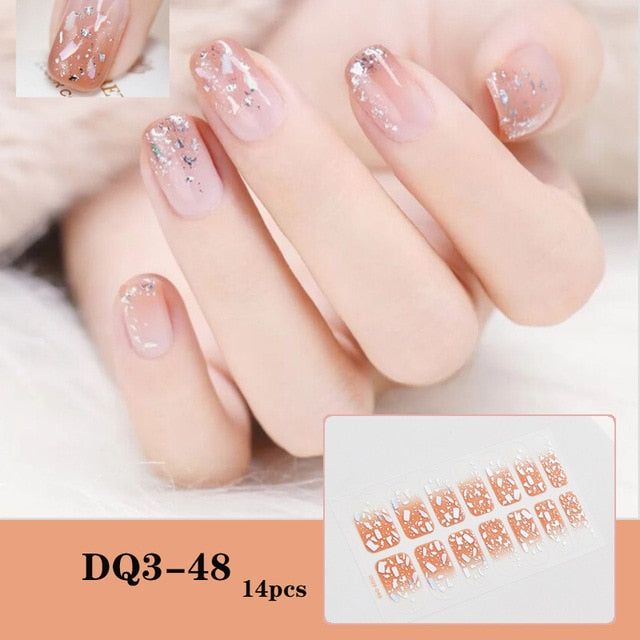  14 Tips Glittering Gel Nail Color Nail Wraps Nail Stickers Nail Art Nail Decor DQ3 series.