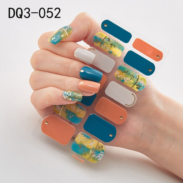  14 Tips Glittering Gel Nail Color Nail Wraps Nail Stickers Nail Art Nail Decor DQ3 series.