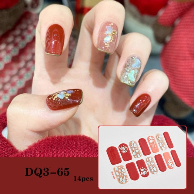  14 Tips Glittering Gel Nail Color Nail Wraps Nail Stickers Nail Art Nail Decor DQ3 series.