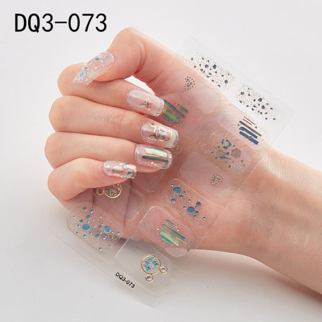  14 Tips Glittering Gel Nail Color Nail Wraps Nail Stickers Nail Art Nail Decor DQ3 series.