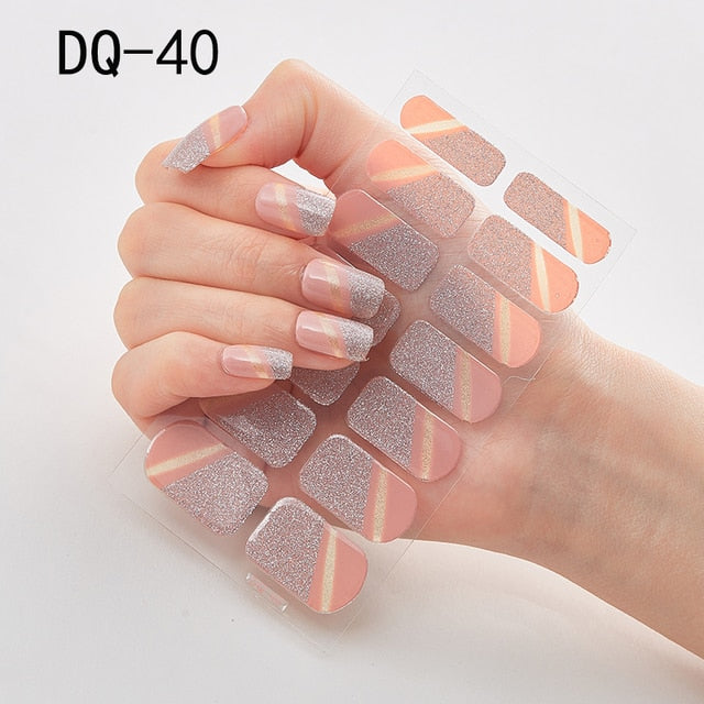  14 Tips Glittering Gel Nail Color Nail Wraps Nail Stickers Nail Art Nail Decor DQ3 series.