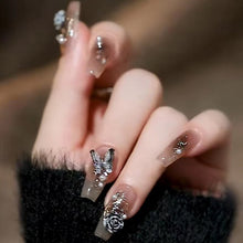 Load image into Gallery viewer, 24pcs Fake Nail/Press-on Nail with Glitters and Rhinestones in Japanese Style
