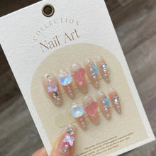 Load image into Gallery viewer, 10pcs Handmade Press on Nails Long Ballet Fake Nails w/3D Rhinestones &amp; Decorations
