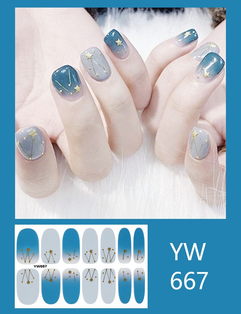 Spring & Summer 14 Tips Solid & Glitter Nail Wraps Nail Stickers  (2wks SHIP)