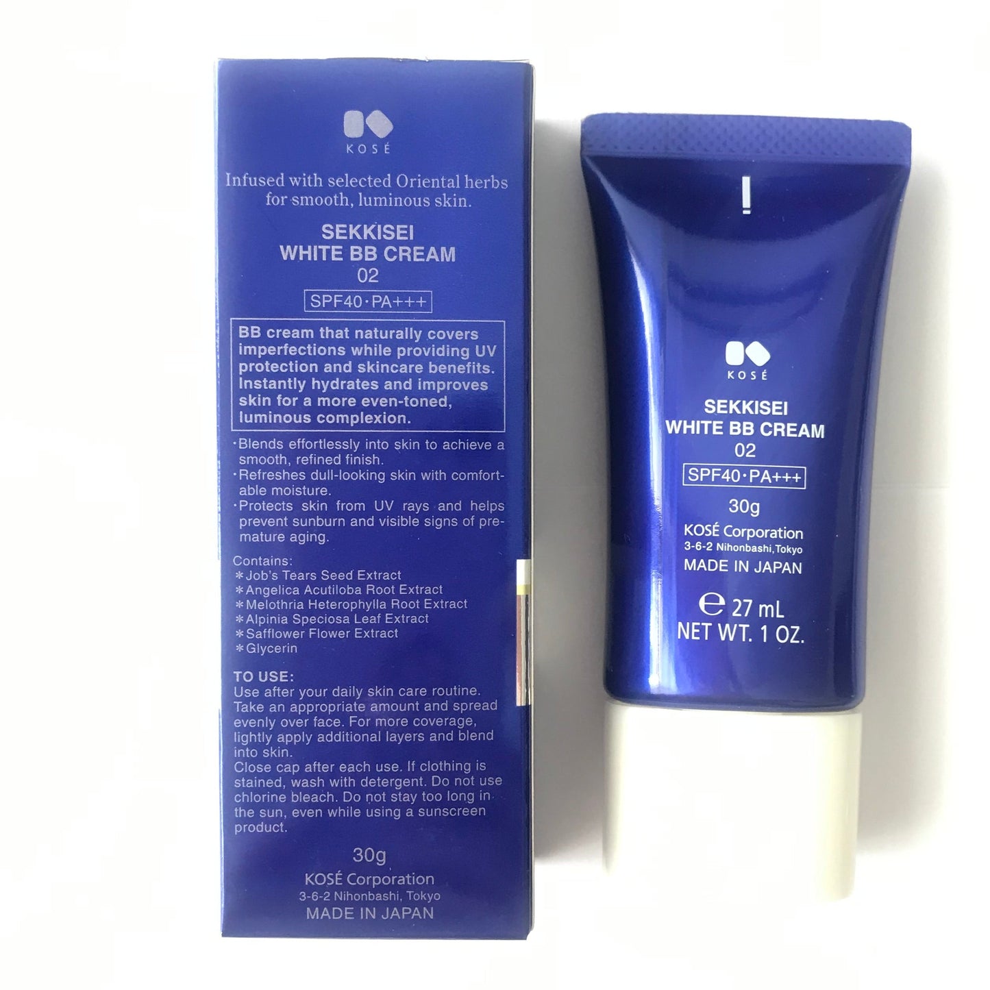 Kose Sekkisei White BB Cream 02 SPF40 PA+++, regular formula for oily and normal to oily skin