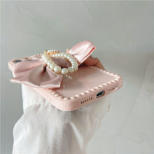 Load image into Gallery viewer, US SHIP Pink iPhone Case for iPhone 13 with Loopy Pink Bow Ribbon, Hand Strap, Imitation Pearl Chain
