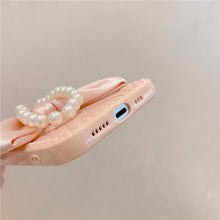 Load image into Gallery viewer, US SHIP Pink iPhone Case for iPhone 13 with Loopy Pink Bow Ribbon, Hand Strap, Imitation Pearl Chain
