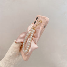 Load image into Gallery viewer, US SHIP Pink iPhone Case for iPhone 13 with Loopy Pink Bow Ribbon, Hand Strap, Imitation Pearl Chain
