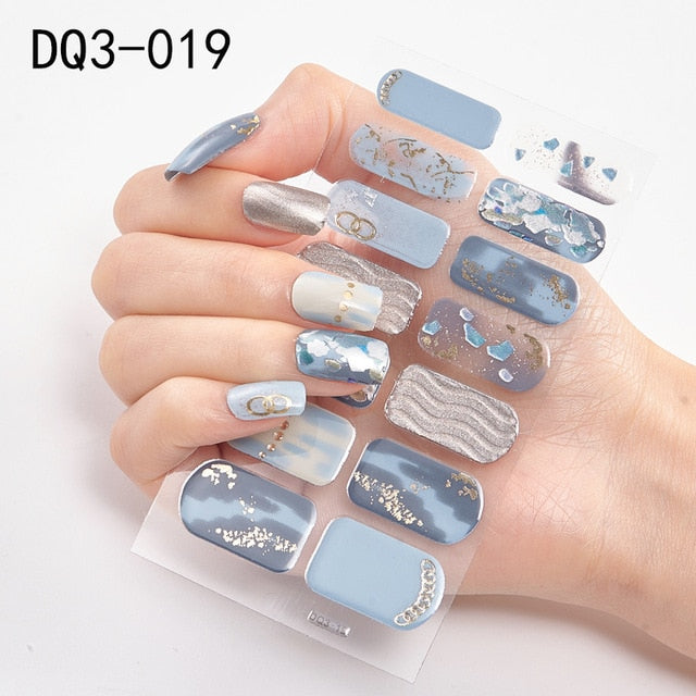  14 Tips Glittering Gel Nail Color Nail Wraps Nail Stickers Nail Art Nail Decor DQ series.