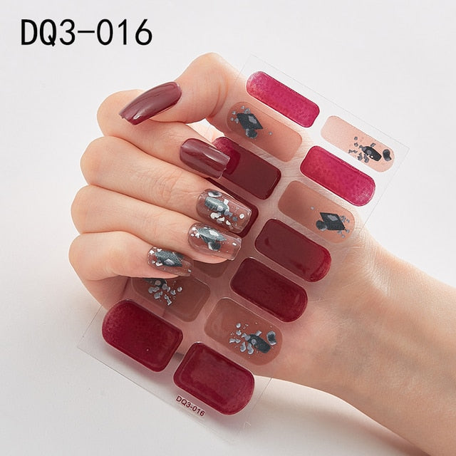  14 Tips Glittering Gel Nail Color Nail Wraps Nail Stickers Nail Art Nail Decor DQ3 series.