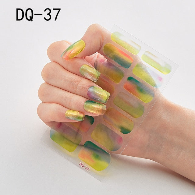  14 Tips Glittering Gel Nail Color Nail Wraps Nail Stickers Nail Art Nail Decor DQ3 series.