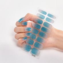 Load image into Gallery viewer,  16 Tips Glittering Color Nail Wraps Nail Stickers CS45 Marine Blue (2 wks SHIP).
