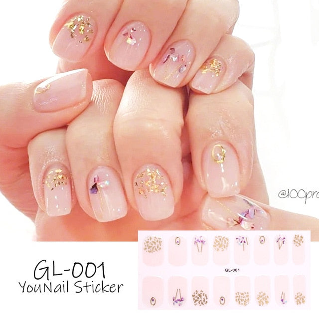  Valentines/All Seasons Gold Dreamer 16 Tips Glittering Series Shiny Nail Wraps Nail Stickers Nail Polish Strips gl001 (2 wks SHIP).
