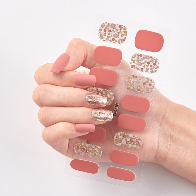  Valentines/All Seasons 16 Tips Glittering Series Shiny Nail Wraps Nail Stickers Nail Polish Strips Pink Gold gl005 (2 wks SHIP).