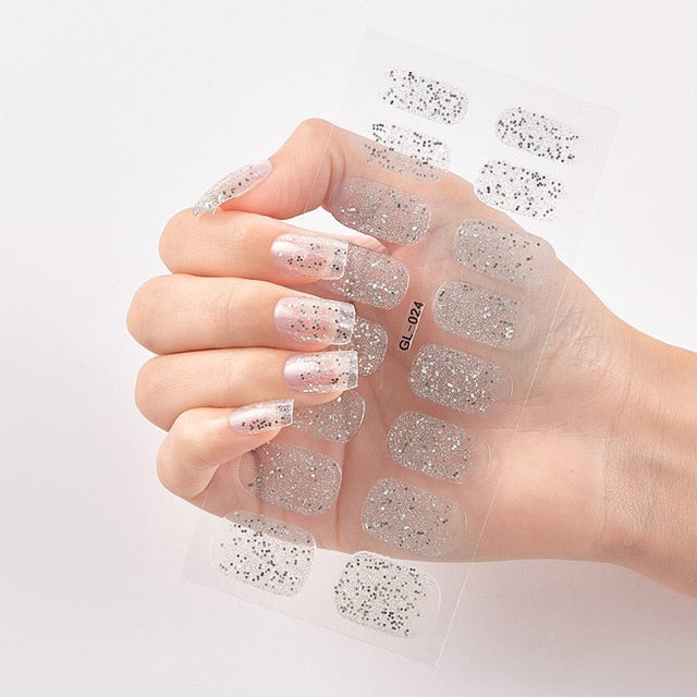  Touch of Silver 16 Tips Glittering Series Shiny Nail Stickers gl024 (2 wks SHIP).