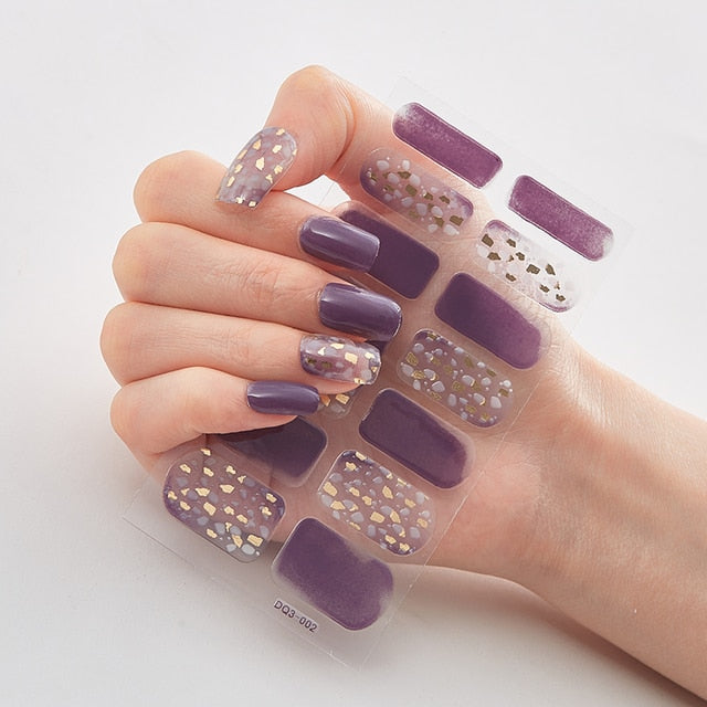  14 Tips Glittering Patterns Color Nail Wraps Nail Stickers DQ3-02 Dark Purple (2 wks SHIP).