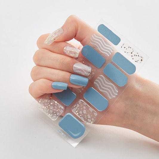  14 Tips Glittering Patterns Color Nail Wraps Nail Stickers DQ3-03 Blue and White (2 wks SHIP).